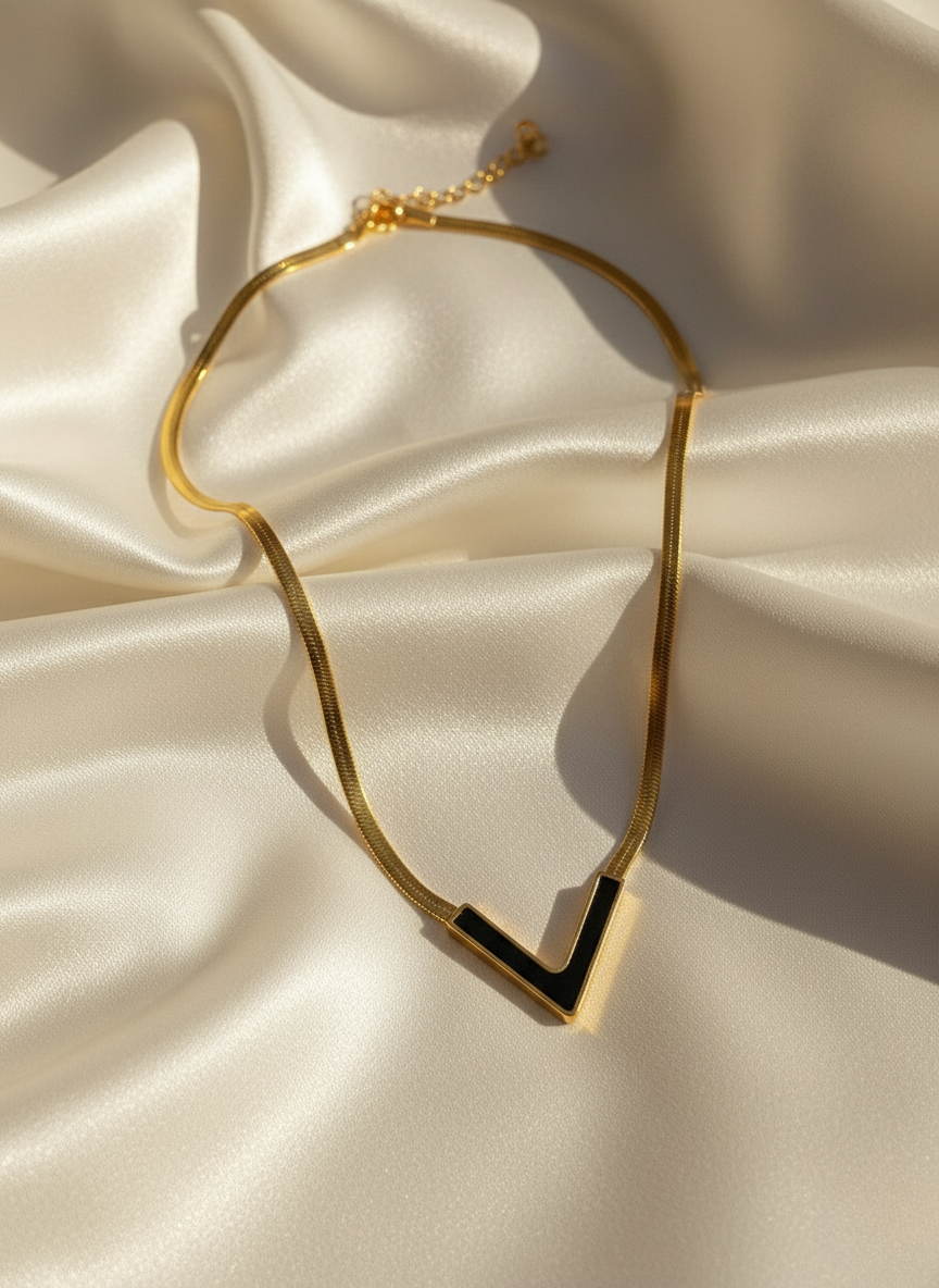 v black necklace